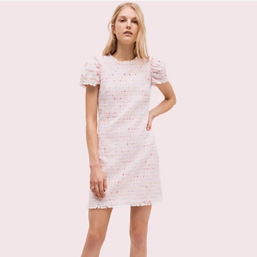 Kate Spade Pink Flutter Sleeve Tweed Dress